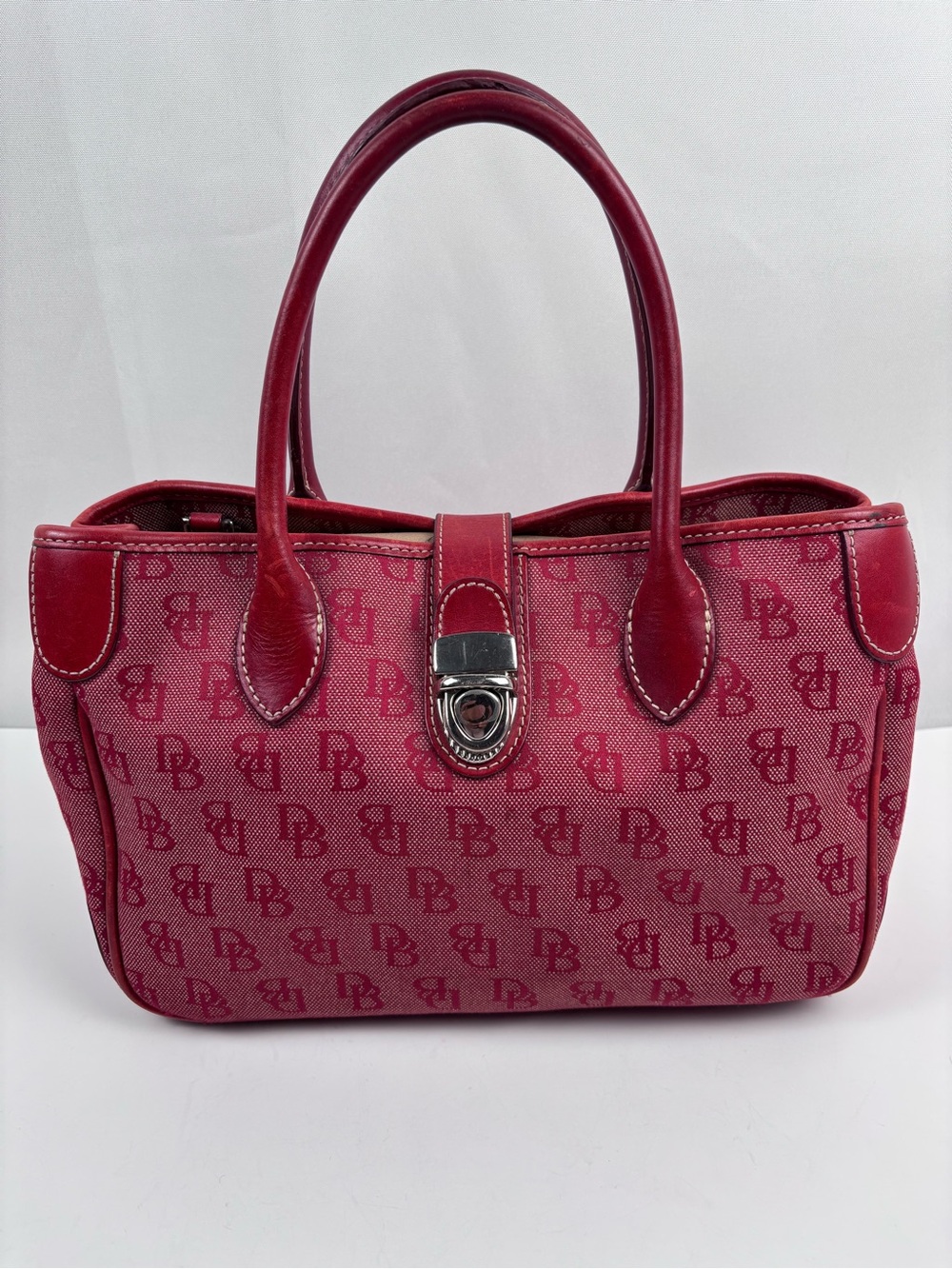 Vintage Y2K Dooney & Bourke Signature Monogram Red Canvas Satchel Crossbody